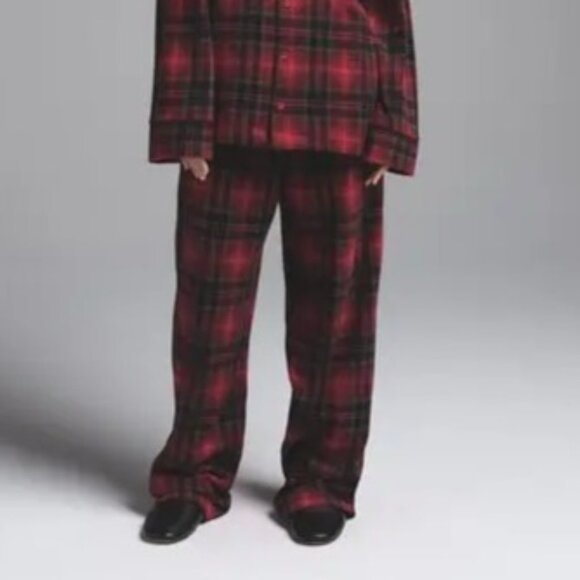 SKIMS Unisex Fleece Sleep Pants Sz M Cranberry Plaid Holiday Christmas - Picture 2 of 9